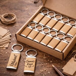 Wooden Tag Metal Keychain